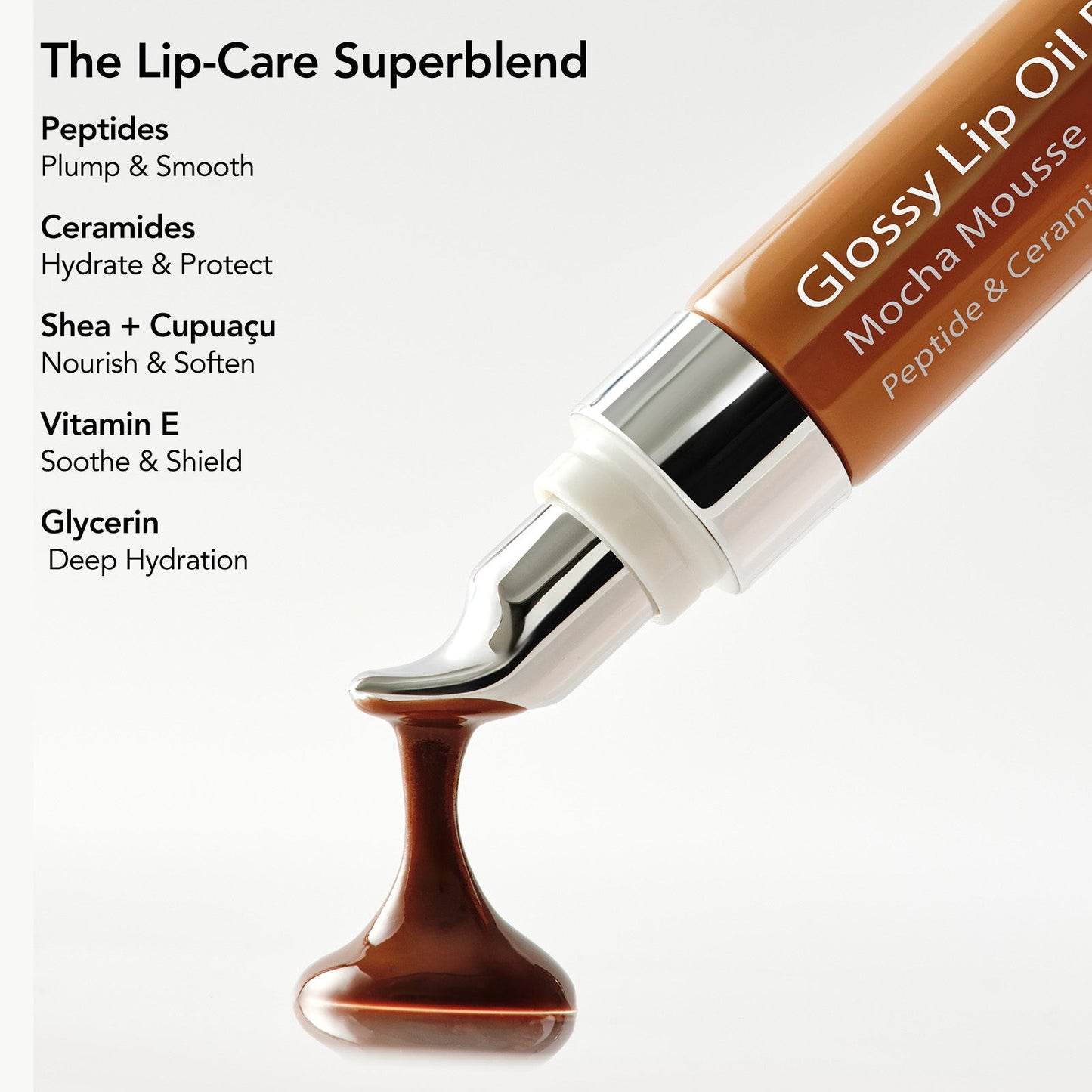 Glossy Lip Oil Balm - Peptide & Ceramid Infused - Mocha Mousse